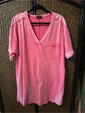 Pink V-Neck Tee Shirt Dress
